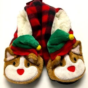 Kitty Cat Christmas Holiday Slipper Socks M/L 8-10 Buffalo Plaid Red NEW